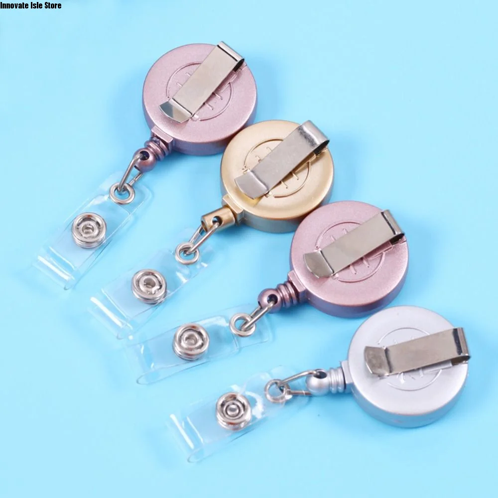Gold Silver ID Card Holder Name Tag Keyring Clips Retractable Badge Reel Work Card Belt Clip Easy To Pull Buckle