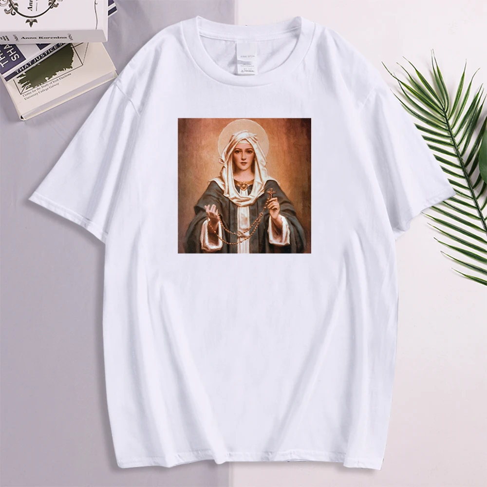 Tee Shirt Our Lady Of The Rosary Hot Sale Printing Men's T-Shirts Fashion Punk Man T-Shirt Casual Short Sleeve Mens Clothes