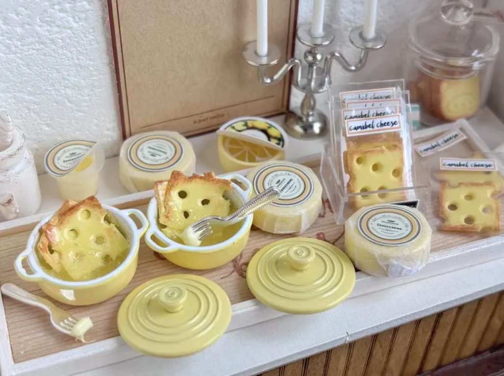 Miniature Dollhouse Food Set - Handmade Realistic Dessert (Drinks, Ice Cream Cup, Pudding, Strawberry Dessert) - Doll Scene Prop
