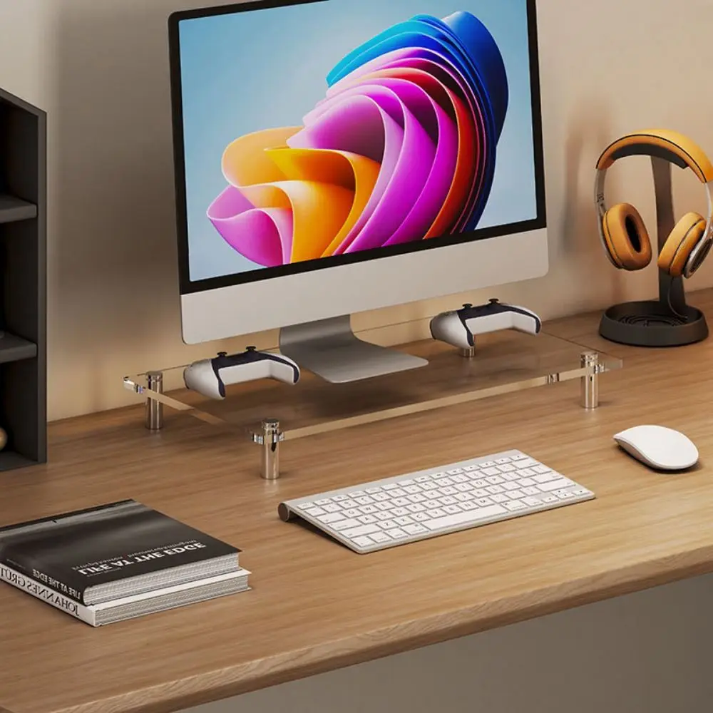 حامل كمبيوتر أكريليك موفر للمساحة يحمي الرقبة من الفولاذ المقاوم للصدأ رف شاشة الكمبيوتر للقدم حامل كبير غير قابل للانزلاق