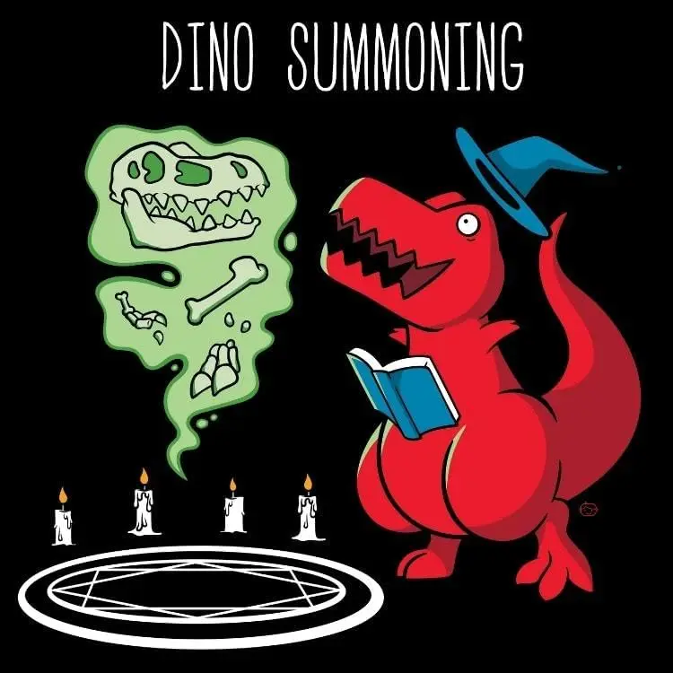 Dino Summoning Dino Ghost & Witch Adult Short Sleeve T Shirt Dinosaur Vintage Style Graphic Tees