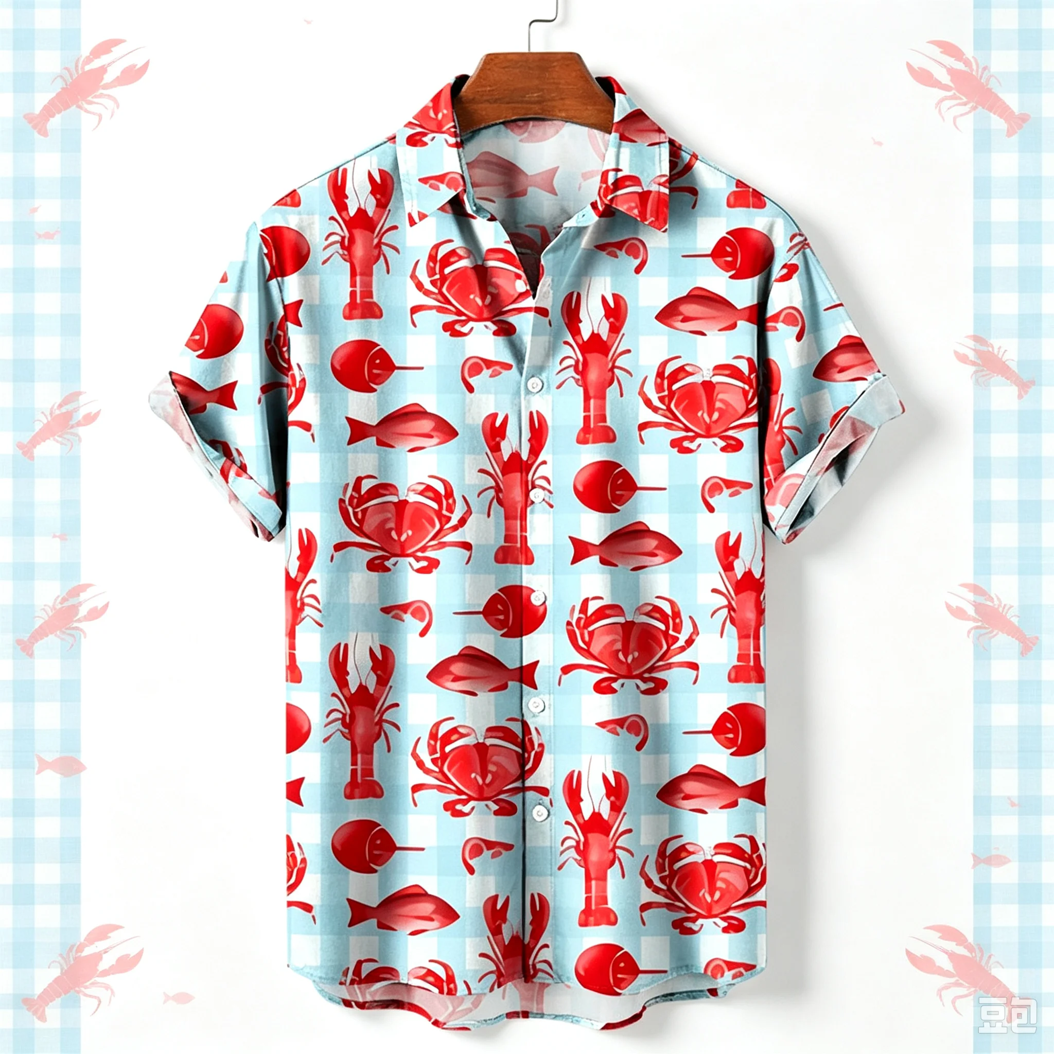 Hawaiian Lobster 3d Print Shirt Fashion Short Sleeve Large Size Shirts Summer Vacation Beachwear Casual Graphic Male Tops