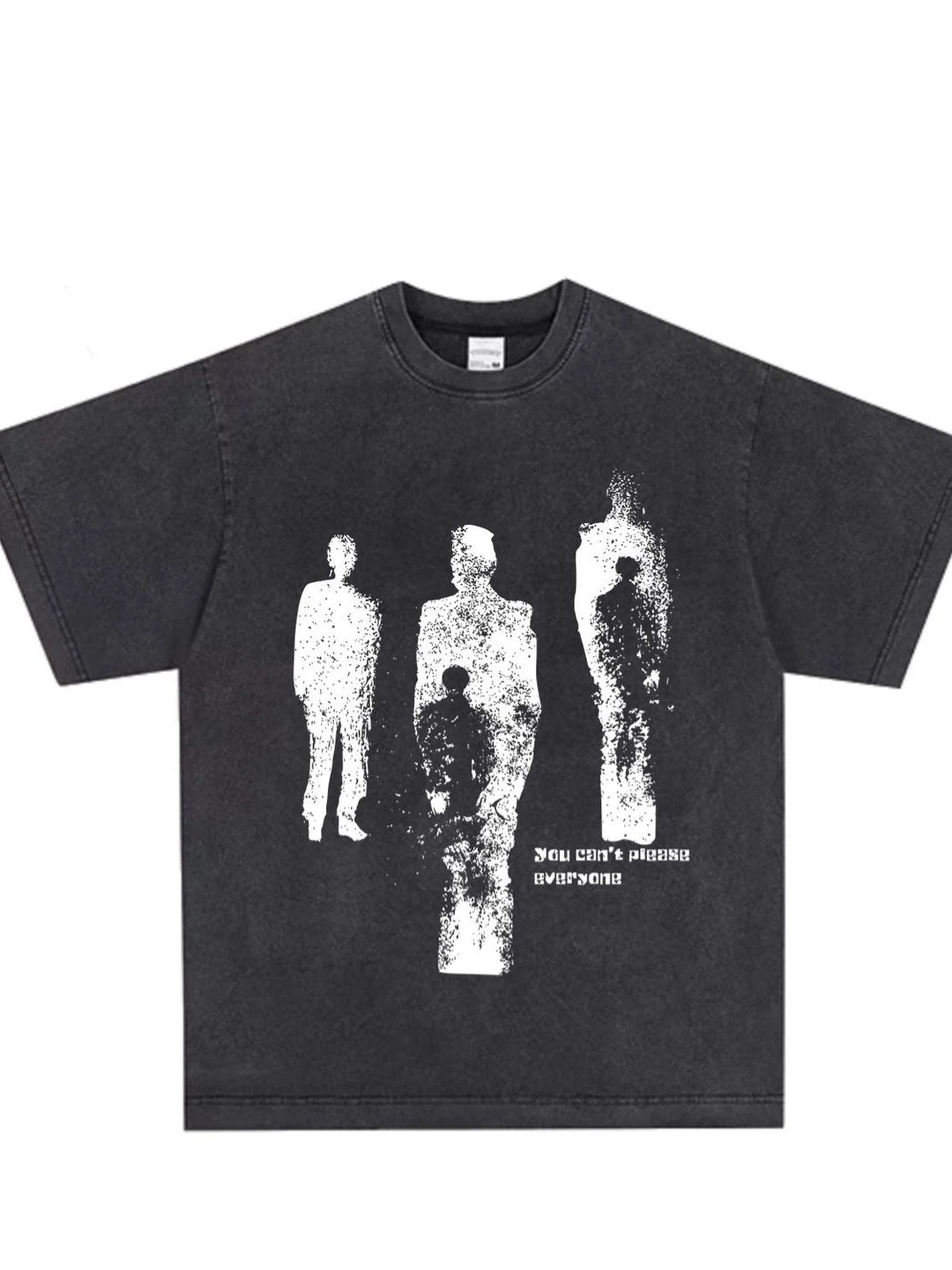America Vintage Washed Distressed Abstract Figure Print T-Shirt Oversize Grunge Streetwear You Can't Please Everyone Graphic Tee