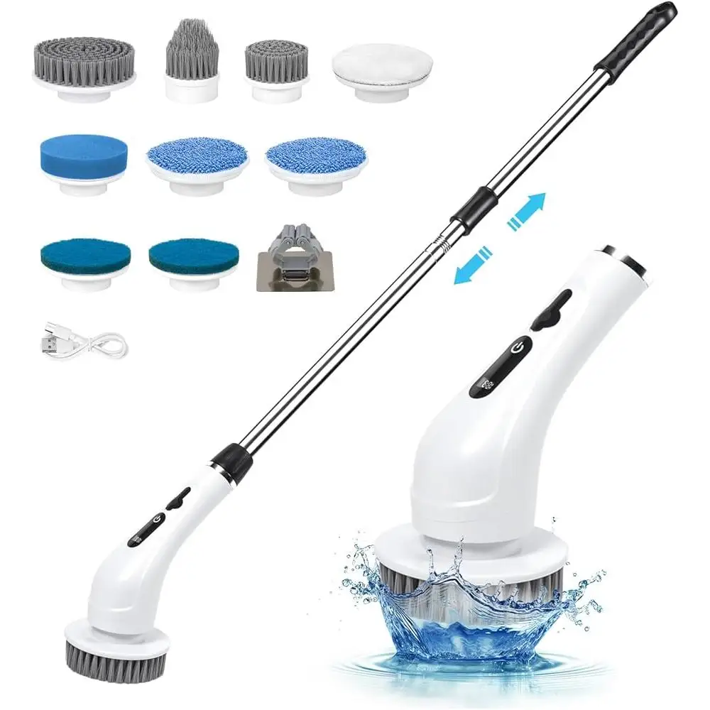 전기 스핀 스크러버 무선 2 속도 저소음 방수 9 브러시 헤드 긴 배터리 수명 욕실 바닥 주방 청소
