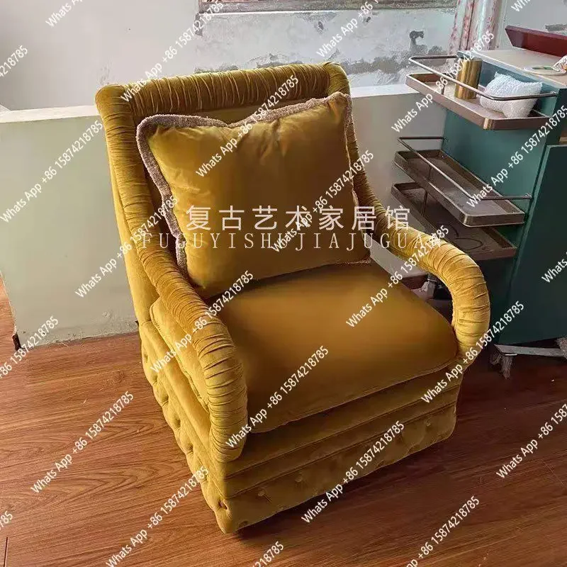 G French Retro Velvet Single Sofa Special-shaped Bag Buckle Renaissance Classical Exhibition Hall Sofa Chair