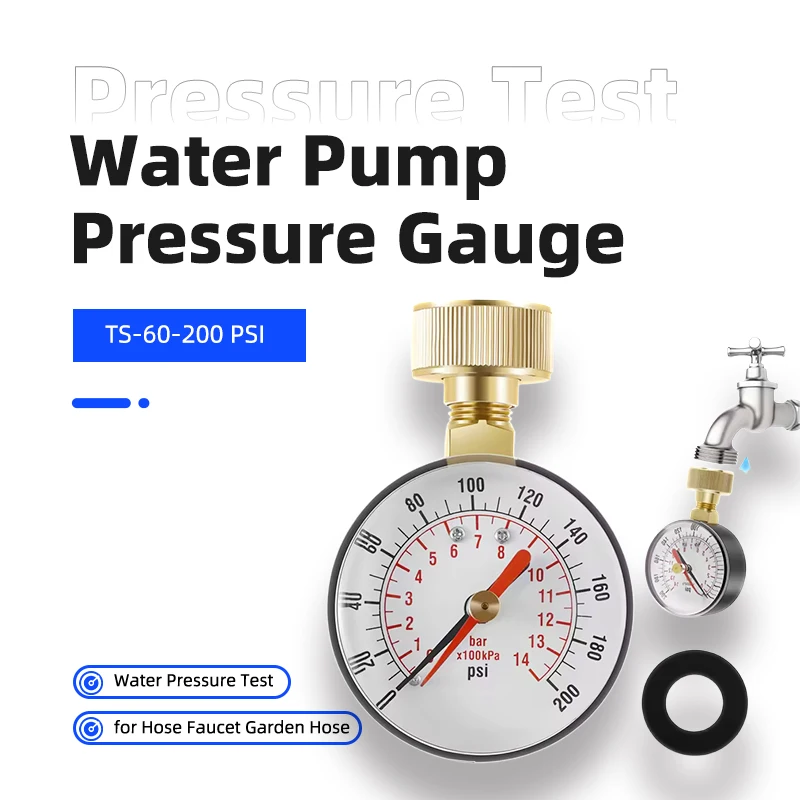 Water Pump Garden Hose Pressure Gauge - TS-60 200 PSI Water Pressure Test Gauge for Faucet Hose - Pump & Hose Gauge