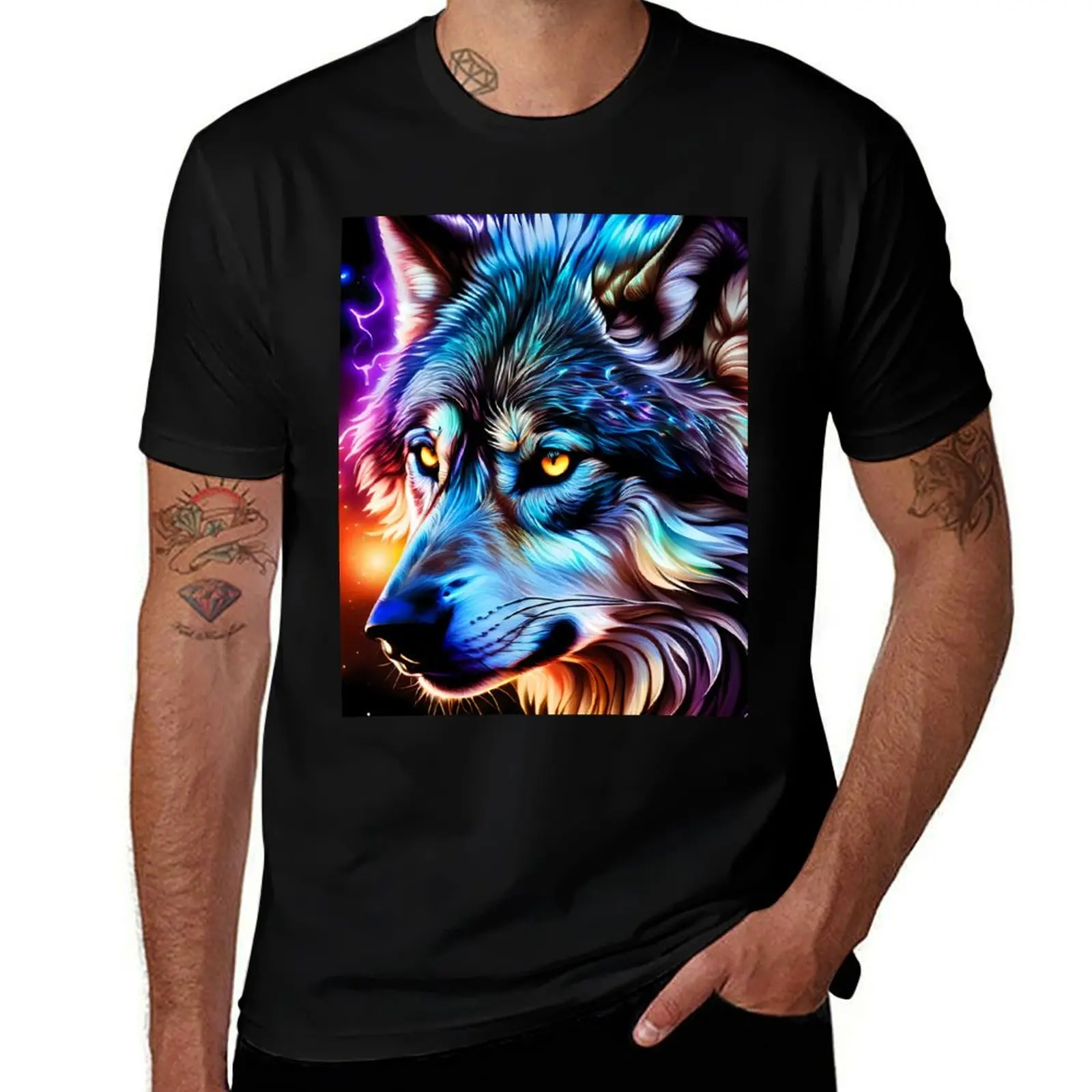 Grand Amber Eyes Wolf Design T-Shirt Sporty Breathable Short Sleeve T-Shirt