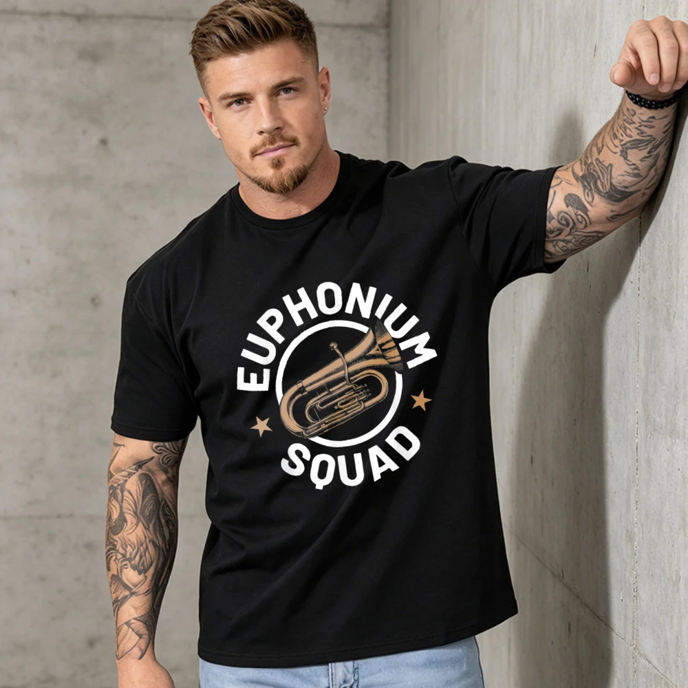 Euphonium Squad Vintage Brass Instrument Graphic T Shirt Men Band Player Print Tee Cotton Short Sleeve Tuba Musician School Tops