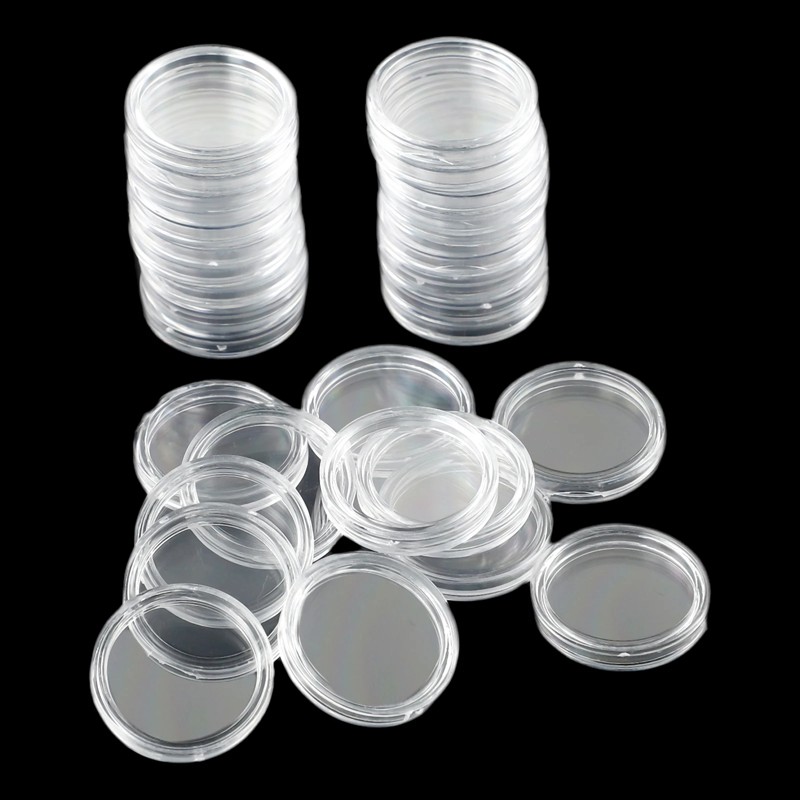 ~100PCS 21mm Coin Holder ~~Round Transparent Plastic ~~Capsules Storage Clear ~Round Display Cases ~Coin Collecting Box Case