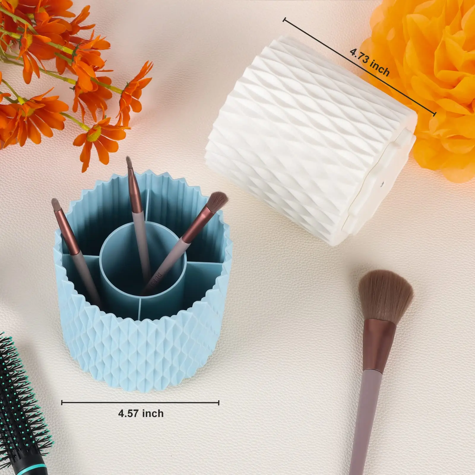 Large Capacity Rotating Makeup Brush Cup Holder Multi-functional Desktop Eyebrow Pencil Makeup Brush Organizer Holder Storage Bo