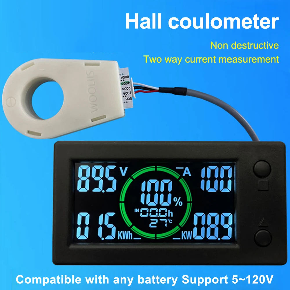 Color Screen Bluetooth Hall Coulometer Battery Capacity Tester Indicator Voltage Current Power Meter DC0-300V 50A 100A 200A 400A