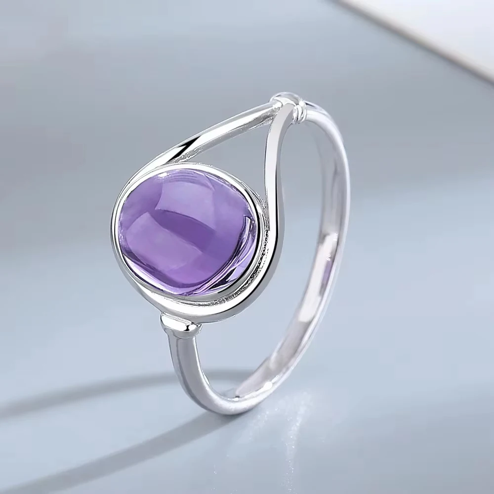 

Кольца из стерлингового серебра 925 пробы с натуральным камнем и аметистом, простое овальное кольцо 8*10 мм, ювелирные изделия, фиолетовые кольца для женщин