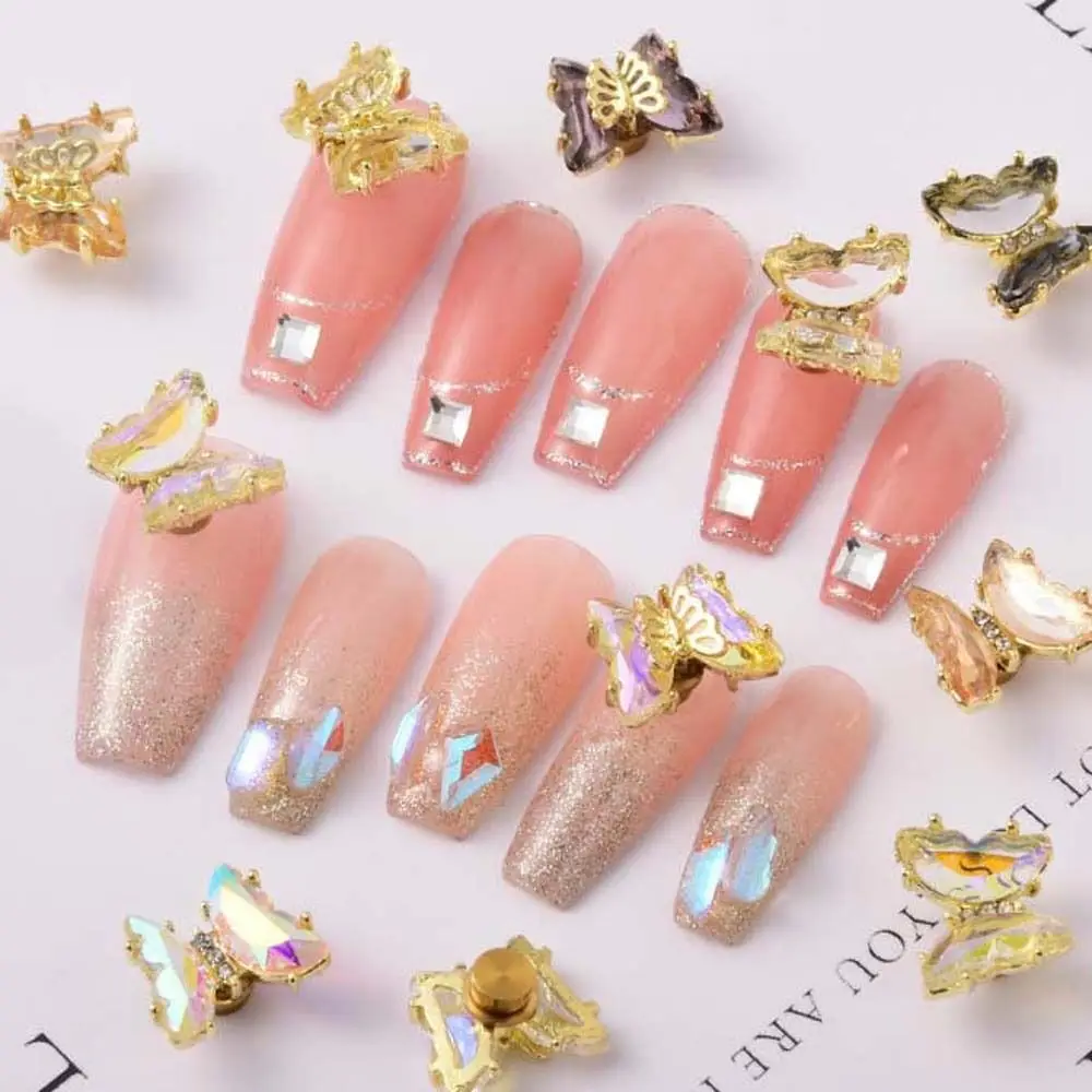 Brocas rotativas de unhas borboleta para mulheres, ornamento de unhas, borboleta giratória, strass, decorações de jóias