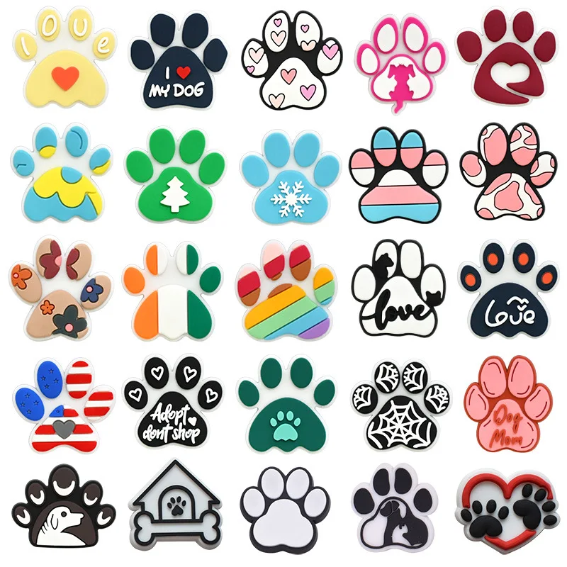 Adorável pata de cachorro pvc sapato encantos chinelos fivela combinação caber pulseiras acessórios decoração bandas presente festa unissex