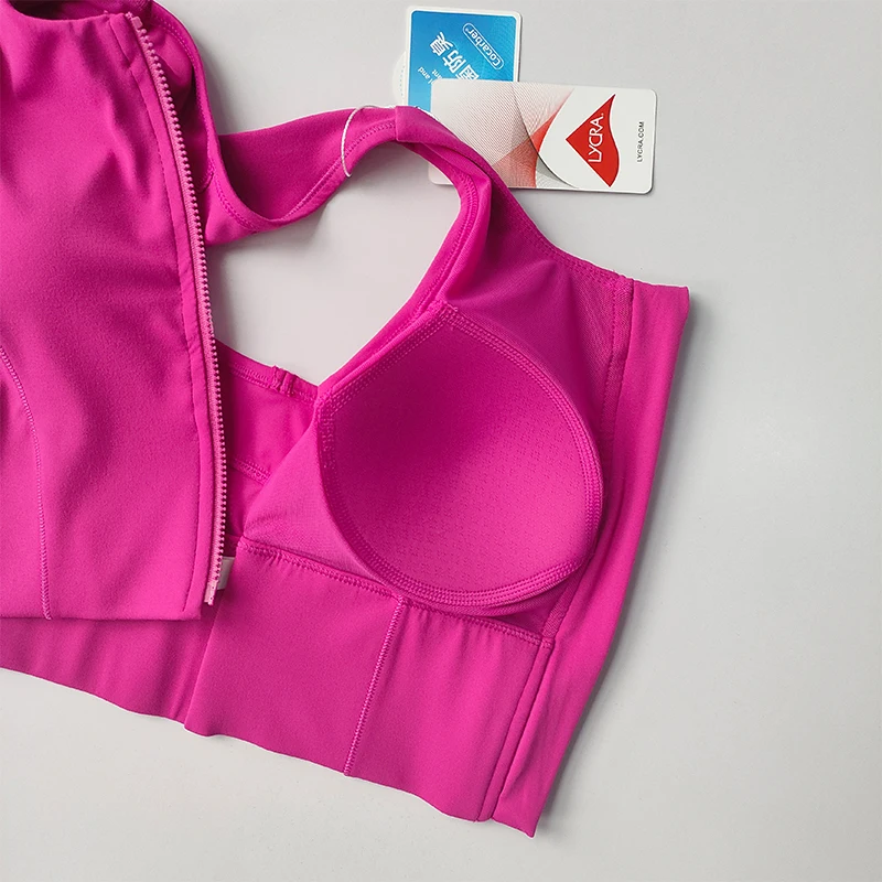 Sutiã esportivo de uma peça com zíper frontal para mulheres, crop top, secagem rápida, colete de alta resistência, resistente ao choque, corrida, ioga, fitness