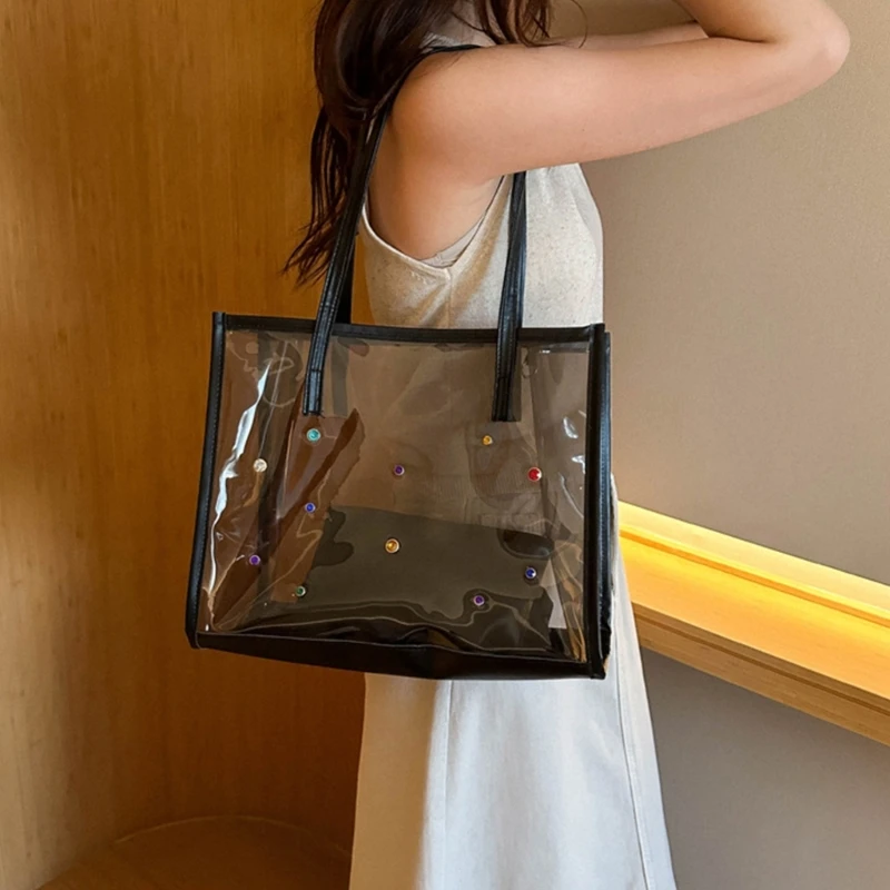 Transparent PVC Tote Bag Women Bag 2pcs/set Luxury Handbag Fashion Clear Large Capacity Shoulder Bags Ladies Shopping Bags