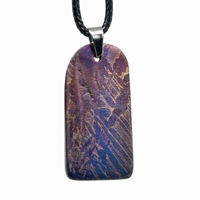 Authentic Muonionalusta Iron Meteorite Necklace Blue-Brown Etched Texture Minimalist Cosmic Jewelry LK414