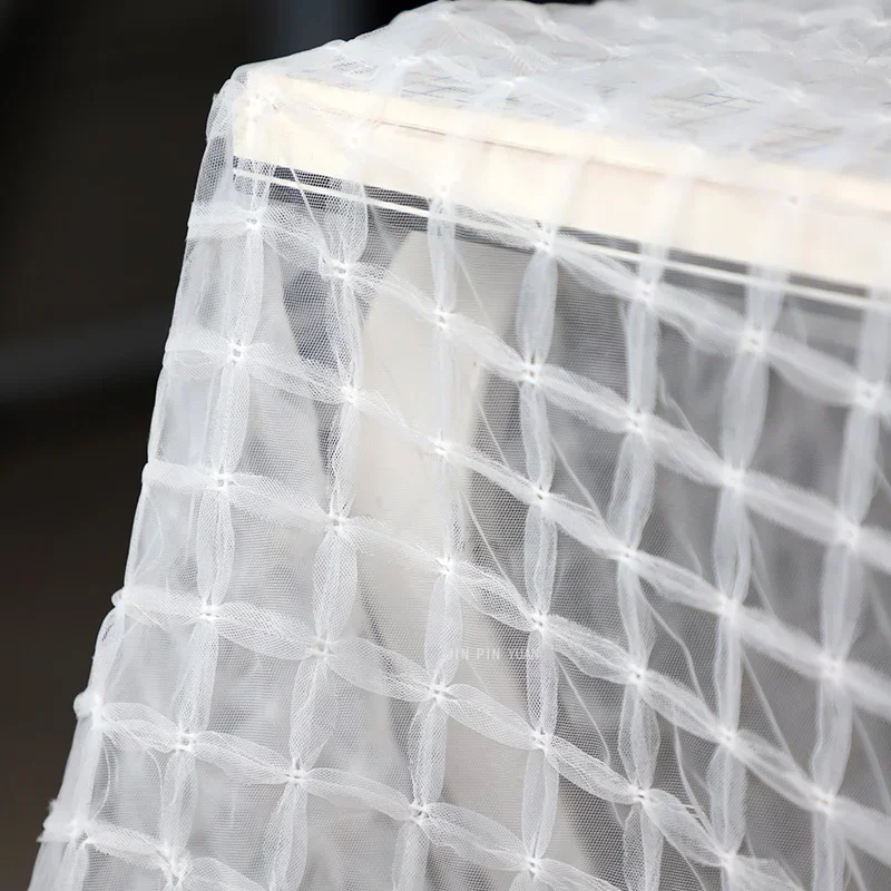 White Soft 3D Grid Tulle Mesh Fabric For Tutu Princess Dress Bridal Dress Voile Fabric Sewing Croptops Tops Cloth