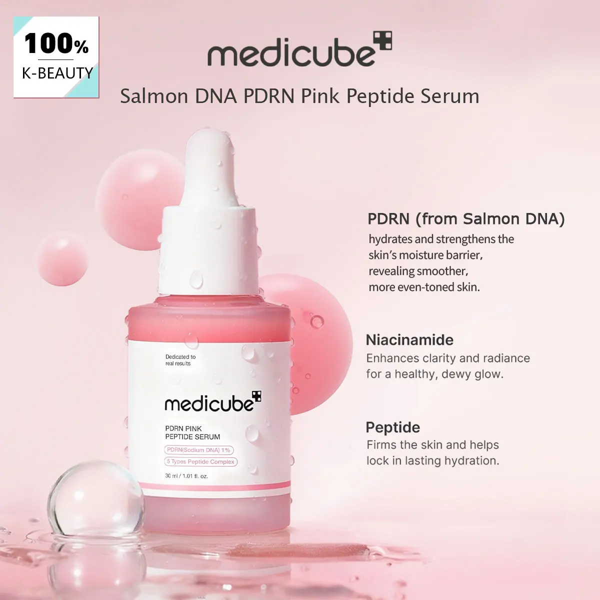 Medicube Salmon DNA PDRN Pink Peptide Serum,Smooth&Fast-Absorbing,Refreshing&Non-Sticky,Korean Skincare,K-Beauty,Korean Makeup