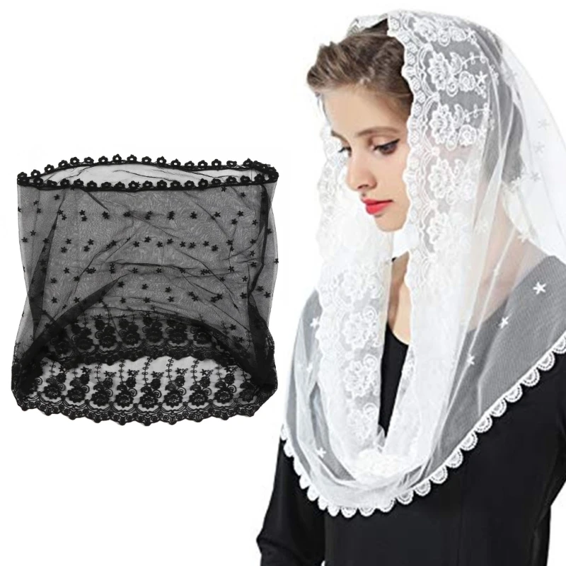 Muslim Women for Infinity Floral Lace Veil Scarf Wedding Bride Chapel for Head Covering Wrap Latin Mass Mantilla Dropship