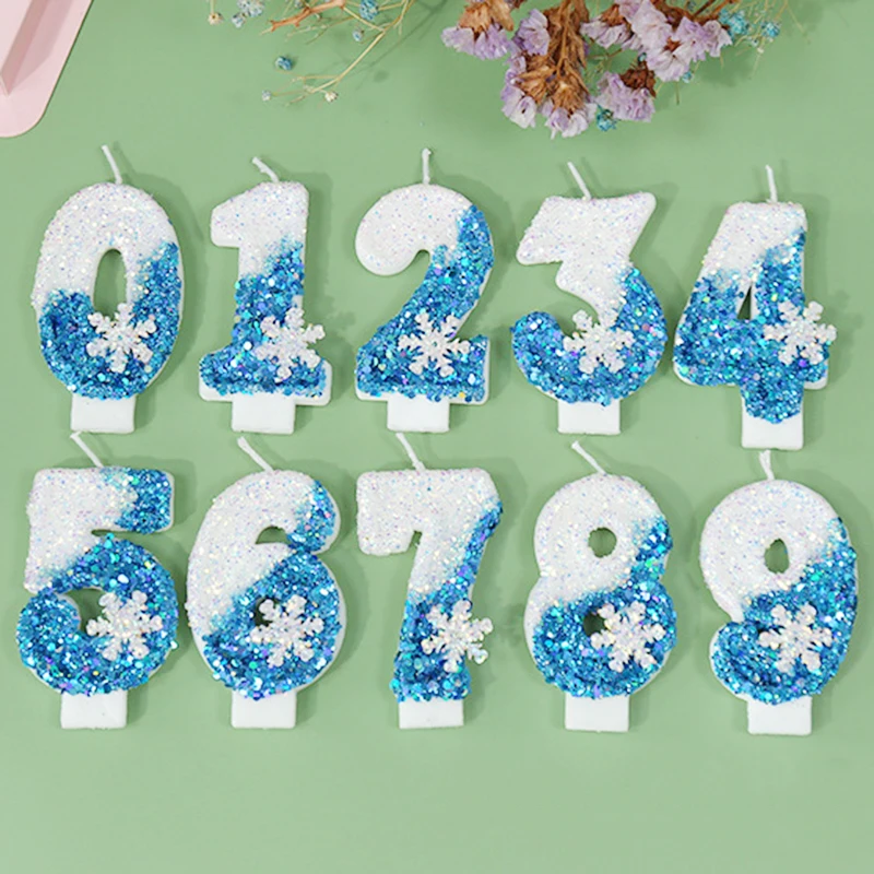 1 قطعة شموع عيد ميلاد الأميرة 0-9 عدد شمعة الكعكة بريق الأزرق الأبيض كعكة توبر الاطفال حفلة عيد ميلاد الذكرى احتفال ديكور #1