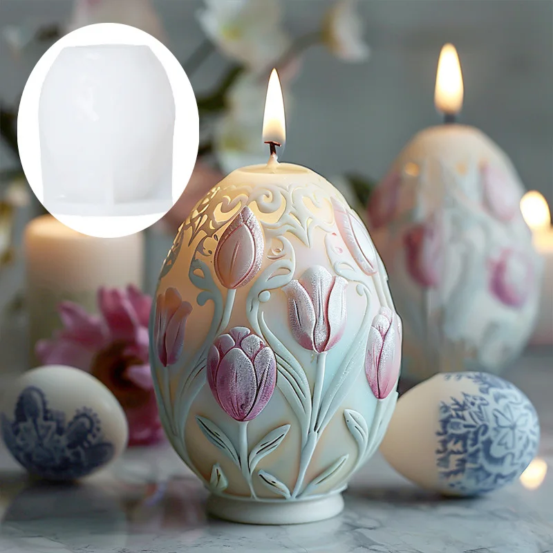 DIY Tulip flower relief egg candle silicone mold rattan rose peony flowers candle mould Easter relief eggs resin gypsum molds