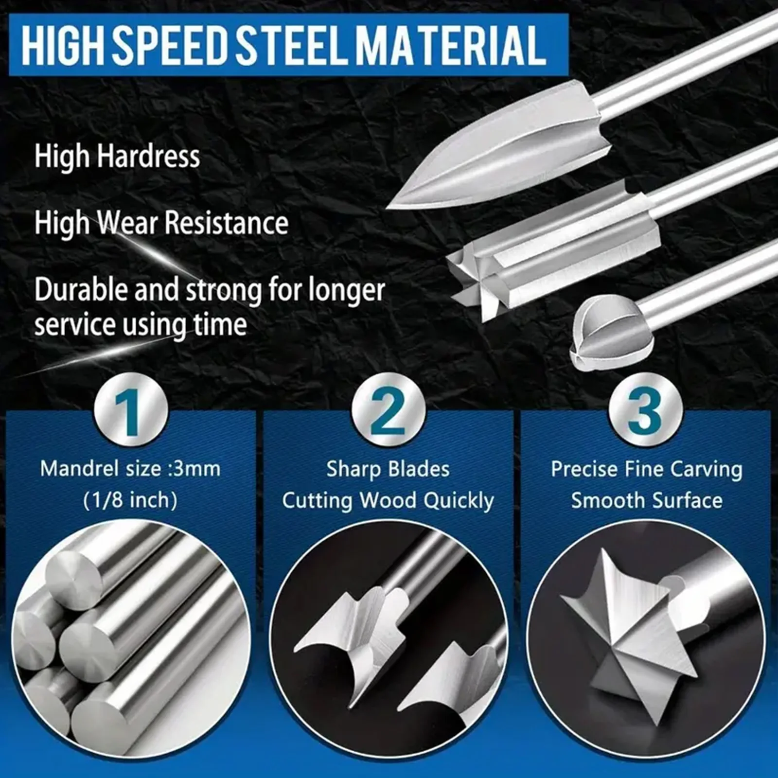 10PCS Set di punte da trapano per intaglio del legno 5 strumenti per intaglio 5 aste per affilare 1/8 "gambo universale fai da te incisione perforazione mini scolpire