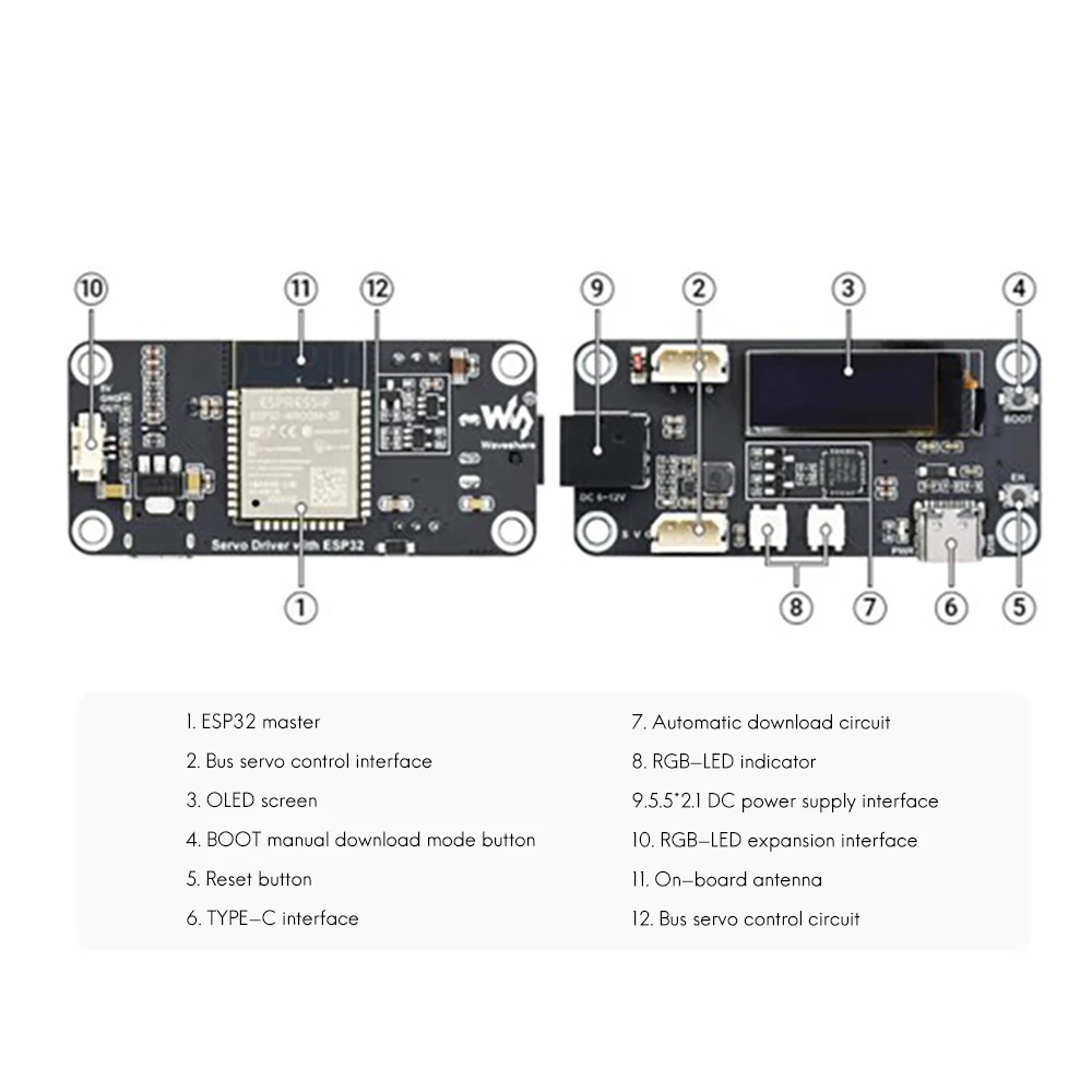 Waveshare ESP32 Servo Expansion Board Built-In WIFI and Bluetooth Serial Communication Can Remote Control Multiple Servo