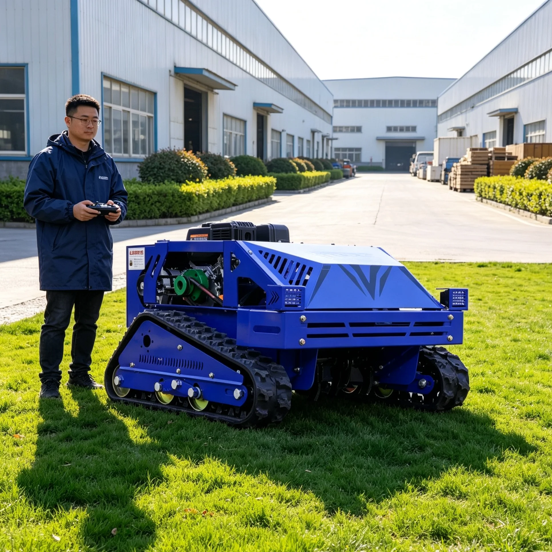 Customized intelligent robot lawn mower with expandable storage rack and display screen, excellent for residential community