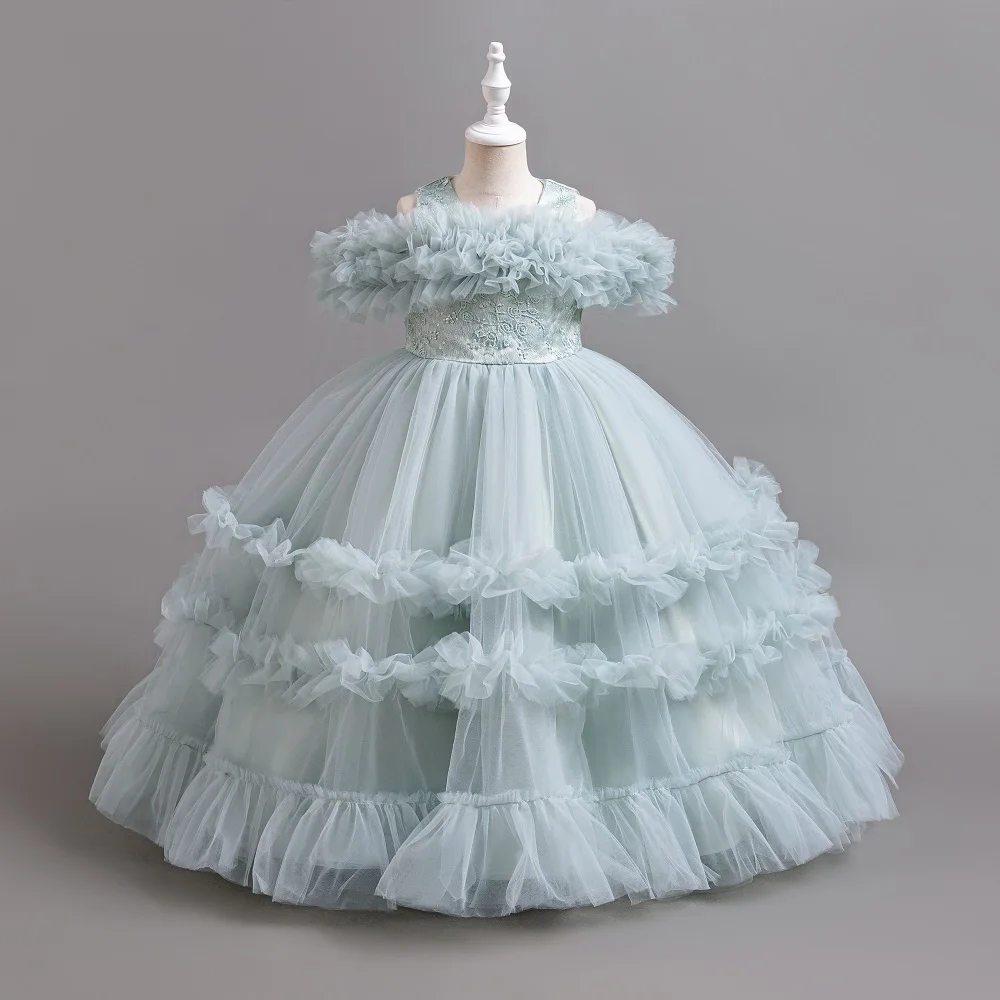 New Elegant Dress for Girls Flower Wedding Wedding Long Embroidered Panto Skirt 4-12 years old piano performance girl dress