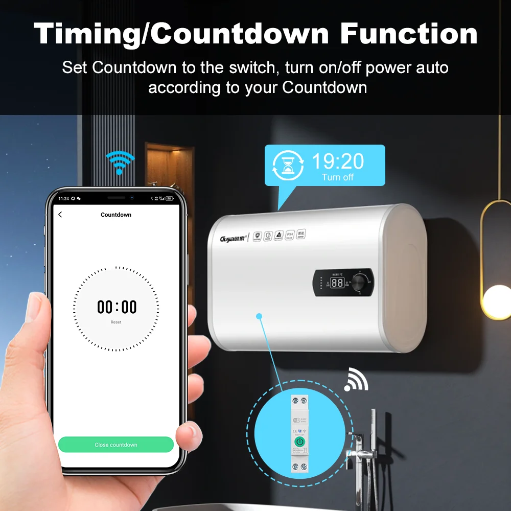 1P+N 16A WLAN-Smart-Leistungsschalter mit Energiemessung, kWh, Spannung, Stromschutz, kompatibel mit Tuya Fernbedienungsschalter – Detail 5