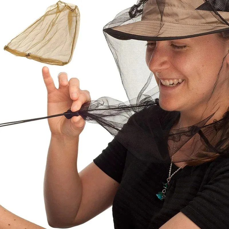 Outdoor Mosquito Net Head Cover Fine Mesh Insect Face Protect Adjustable Breathable Bug Net for Fishing Hiking Camping Gardening