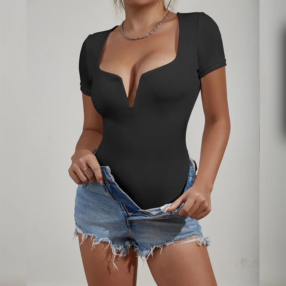 2025 Deep V-neck Short-sleeved Sexy Jumpsuit Rompers&Playsuits Jump Suit Plus Size 3XS-3XL