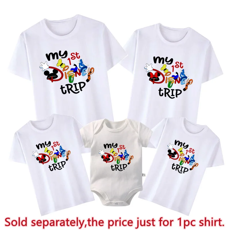 My 1st Disney Trip Family Matching Outfits Cotton Daddy Mommy Brother Sister Tshirt Baby Romper Family Mickey Minnie Clothes