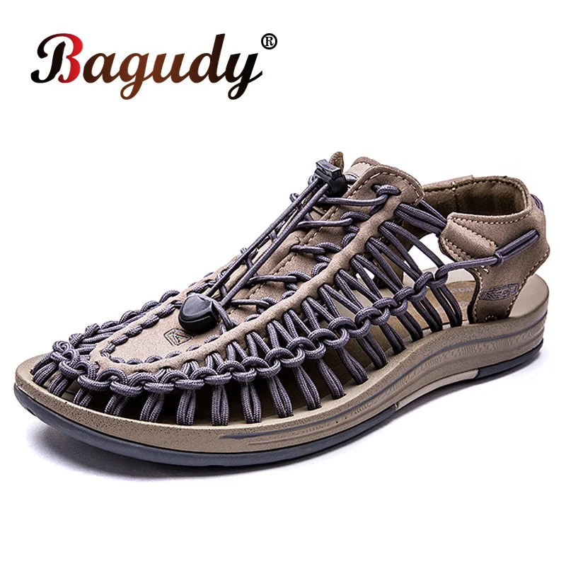 Summer Men\'s Handmade Weaving Fashion Design Men\'s Sandals Outdoor Casual Beach Sandals Breathable Soft Bottom Hollow Slippers