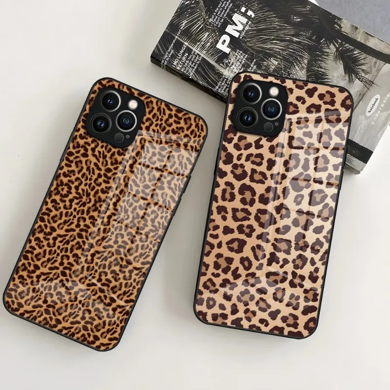 Fashion Leopard Print Panther Phone Case For IPhone 15 Pro 14 13 12 11 Mini X XS XR Max 6 8 15pro Plus SE 2020 Glass Design Cove