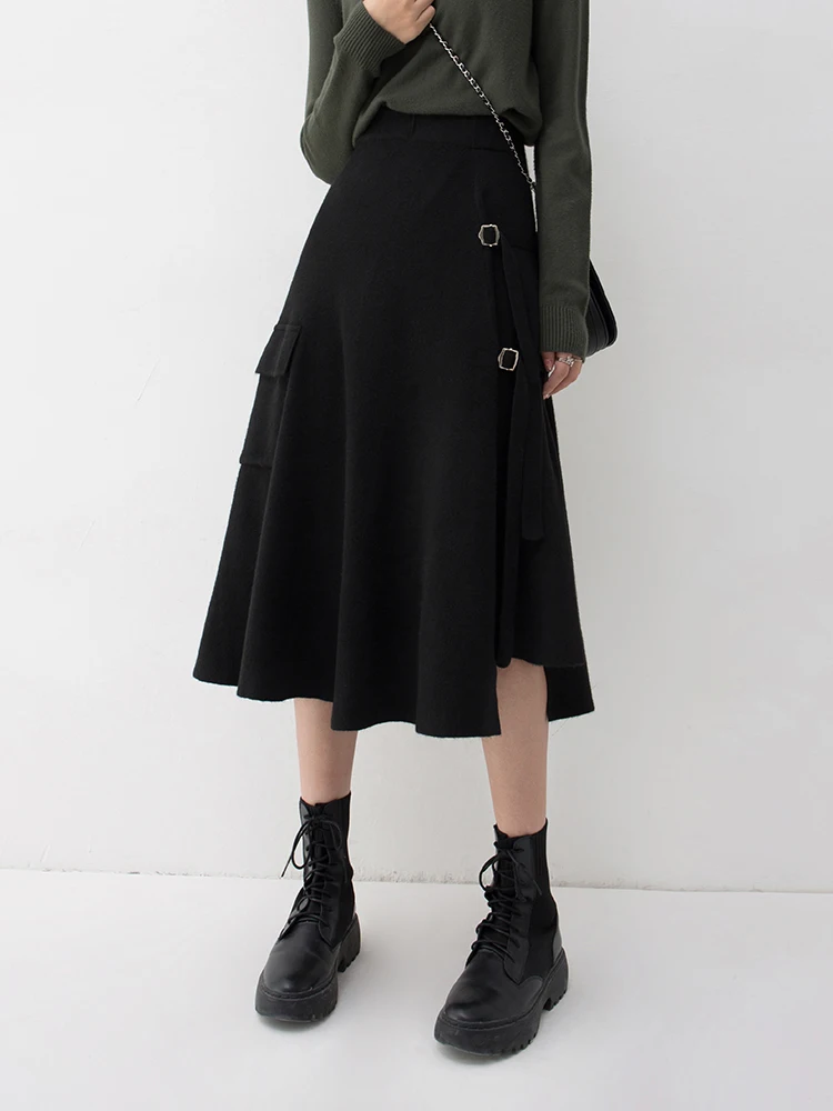 الربيع والخريف المرأة الجديدة نصف تنورة، المألوف غير النظامية ألف خط محبوك مرونة الخصر نصف تنورة