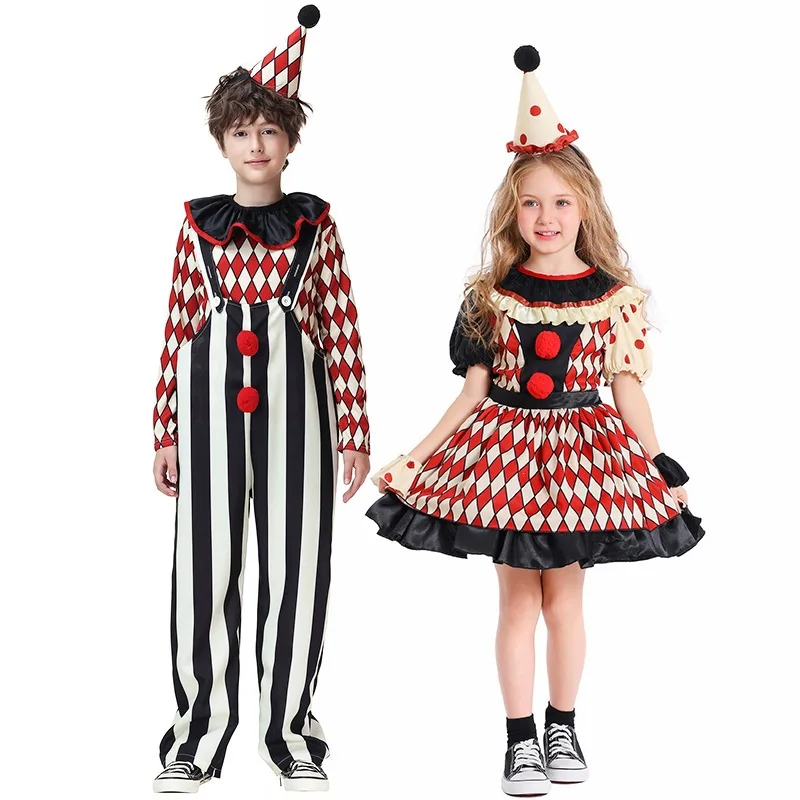 Kids Kids Clown Cosplay Costume Boys Girls Circus Clown Outfit Corset Style Dress Halloween Carnival Party Fancy Costume with Hat - Aliexpress Deal
