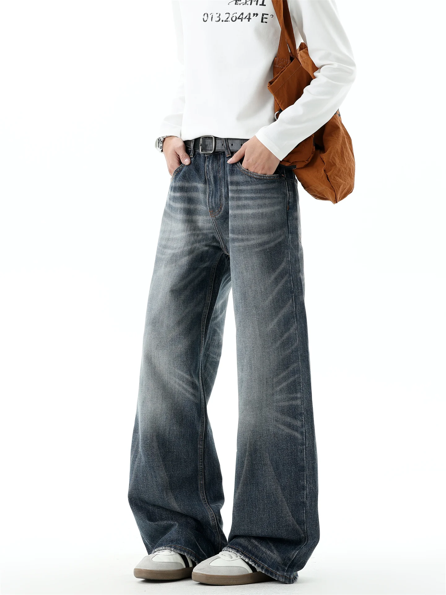 

Waed Light Blue Men's Jeans Loose Straight Tube Long Pants Retro Design Vintage Sle Casual Faion Youth Trend Autumn Wear