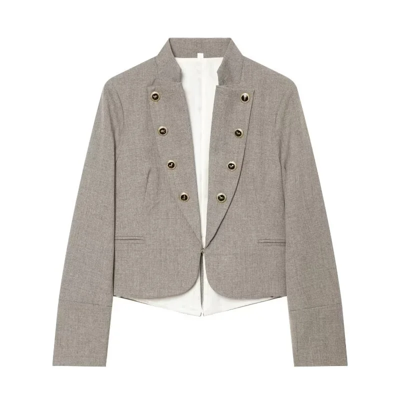 

Withered Women's 2026 European And American Style Flip Button Decoration Slim Fit Suit Jacket Top Tops Ropa Mujer Blazer Woman