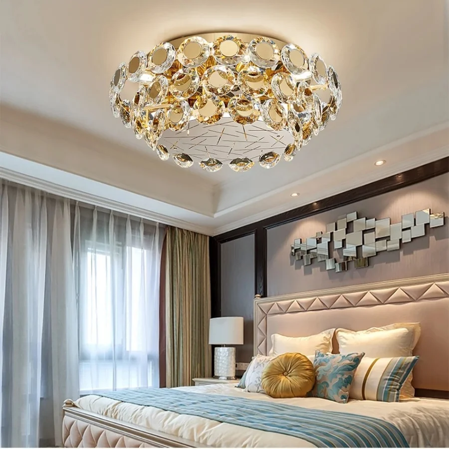 Modern LED Crystal Chandelier Luxury Gold Lustres Round Cristal Lamp For Living Room Bedroom Creative Home Decor Ceiling Light