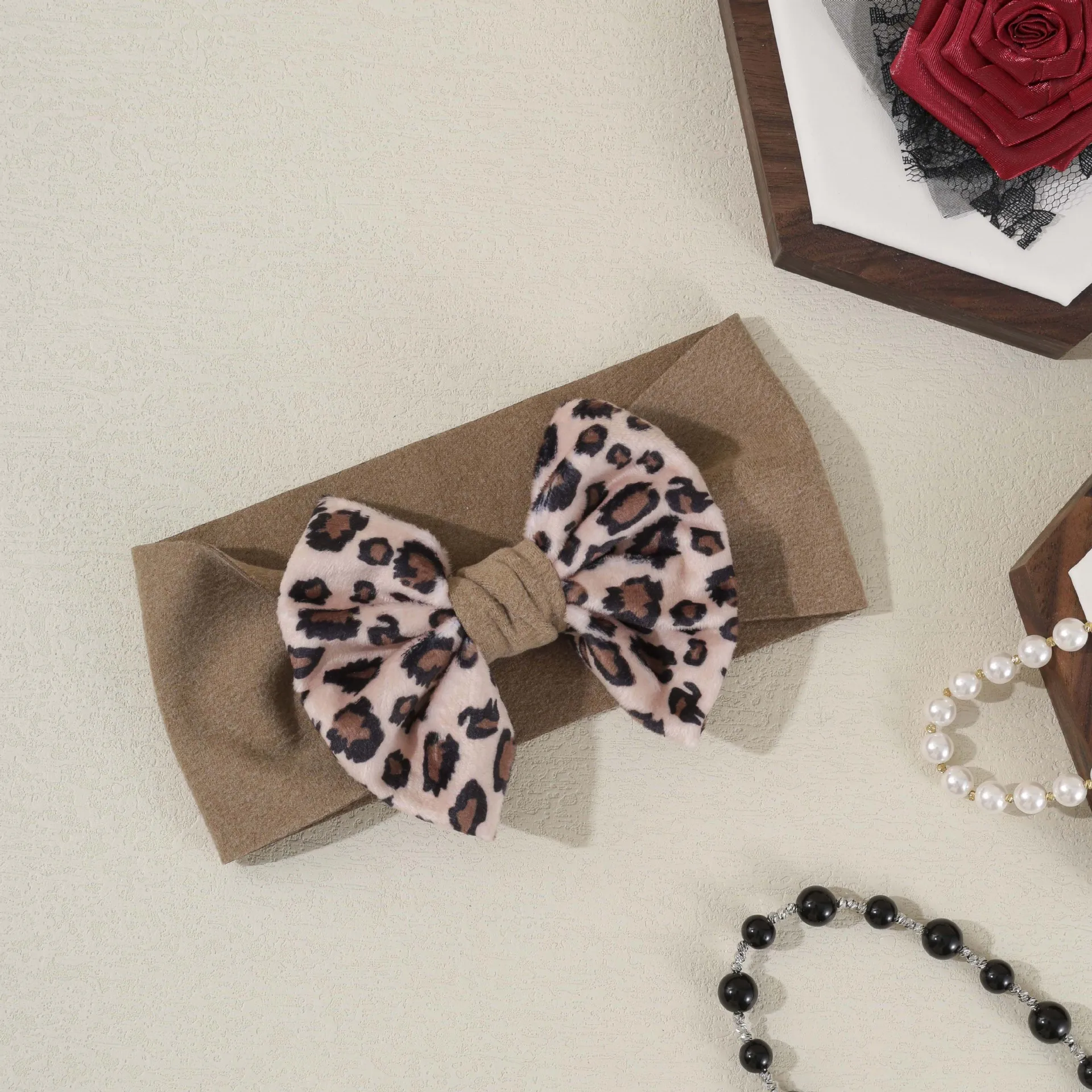 30 PCS/Lot, Fluffy Leopard Knot Bow Baby Turban Headbands Infant Hair Accessories