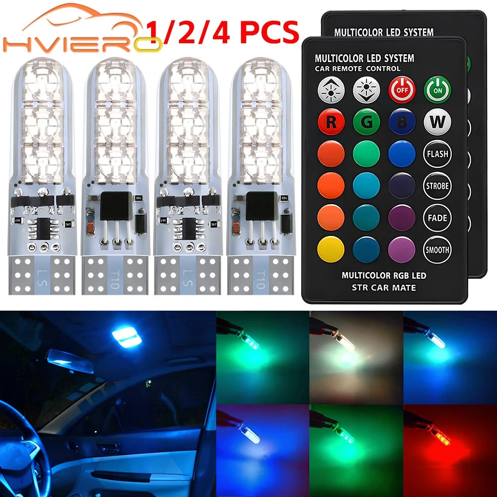 1/2/4X T10 5050 6SMD DC 12V W5W Remote Controller RGB 194 168 Dome Reading Light Silicone Wedge Side Car Signal Atmosphere Lamp