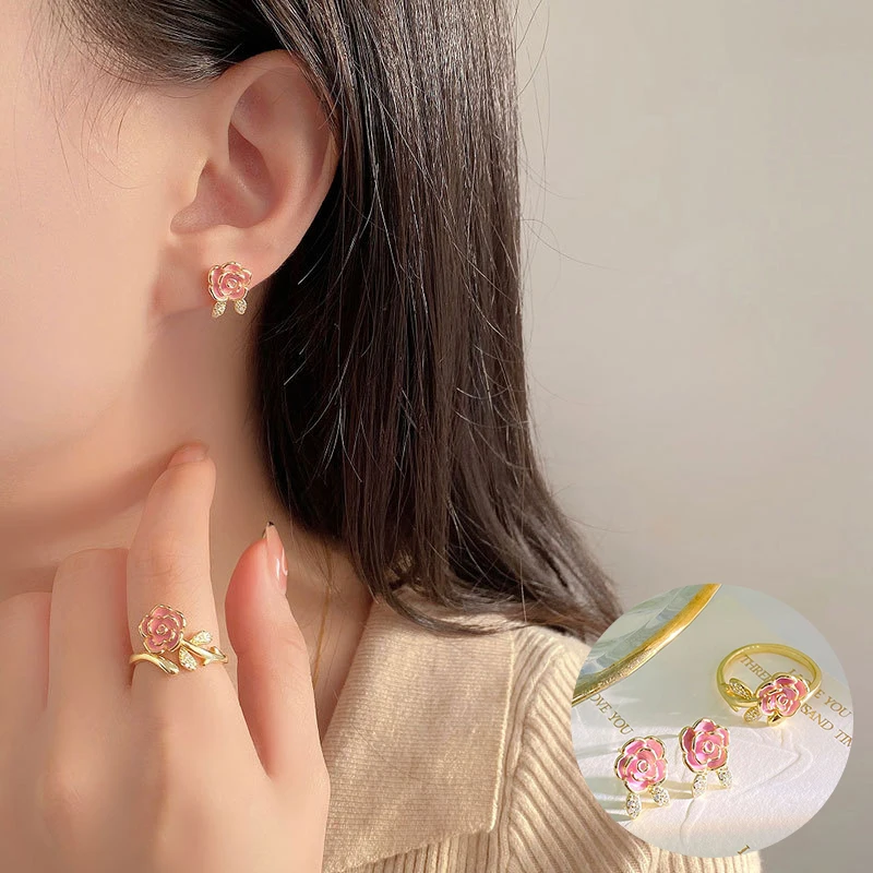 

100% 925 Sterling Silver Zircon Flower Earrings for Women Girl Fashion Cute Plant Rose Design Jewelry Party Gift Dropshipping