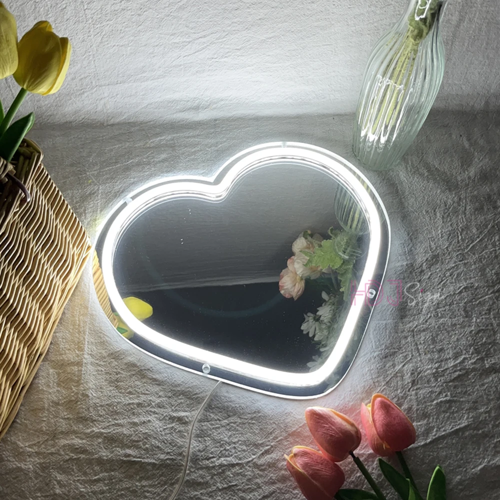 

Mirror Neon Sign Lights Heart Neon LED Sign Wedding Decor Wall Aesthetic Room Decor Bedroom neon light Party Decor Birthday Gift