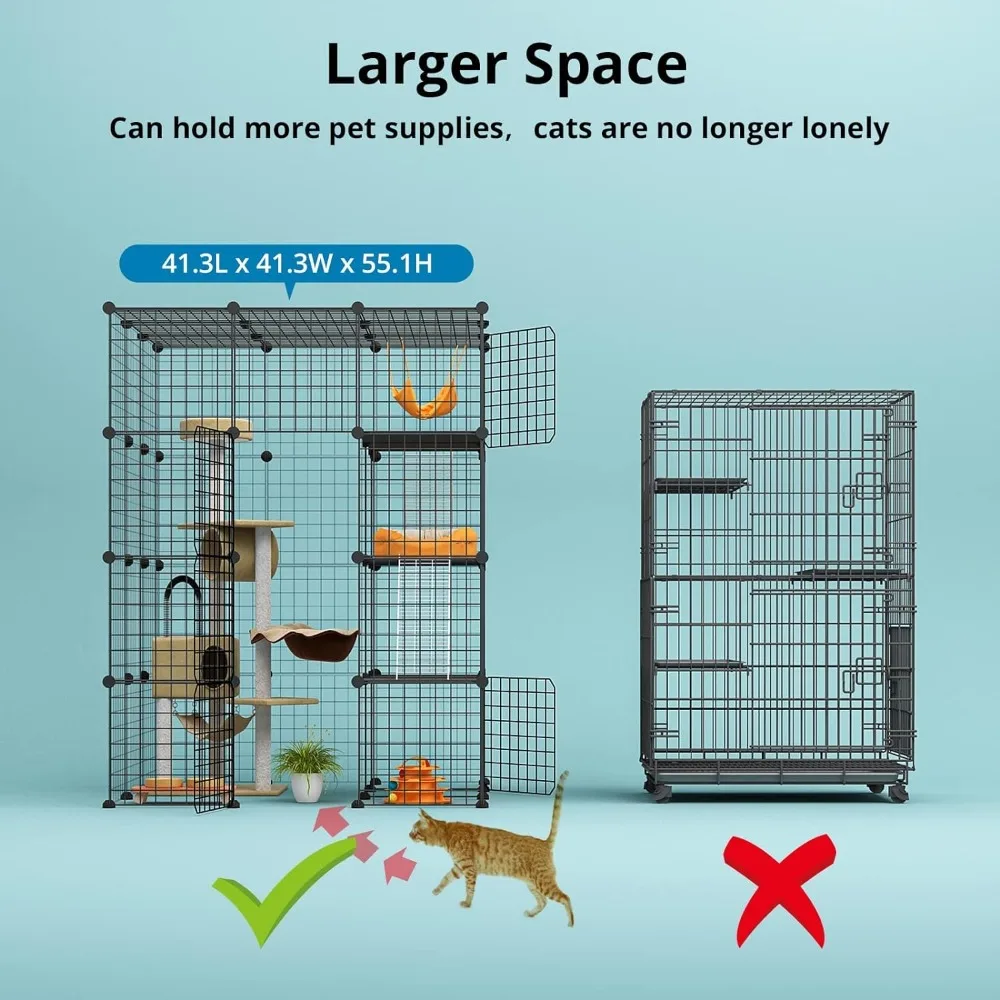 Large Cat Cage, Cat Enclosures Indoor with Balcony, DIY Cat Playpen Detachable Metal Wire Kennels Crate 3x3x4 Large Exercise