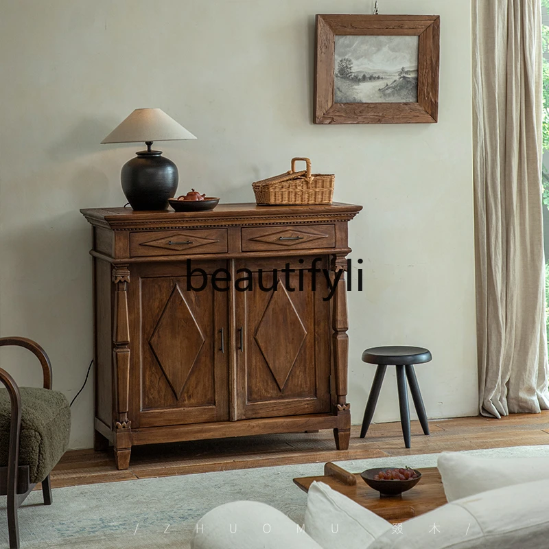 Retro style Indonesia imported teak all solid wood dining side cabinet living room entrance cabinet storage cabinet