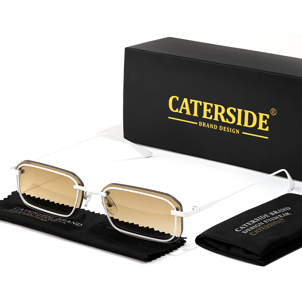 CATERSIDE Neue Retro-Sonnenbrille für Herren, rechteckig, Metall, kleiner Rahmen, für Damen, Outdoor, Straße, Hip-Hop, Punk, Mode, Brille, UV400
