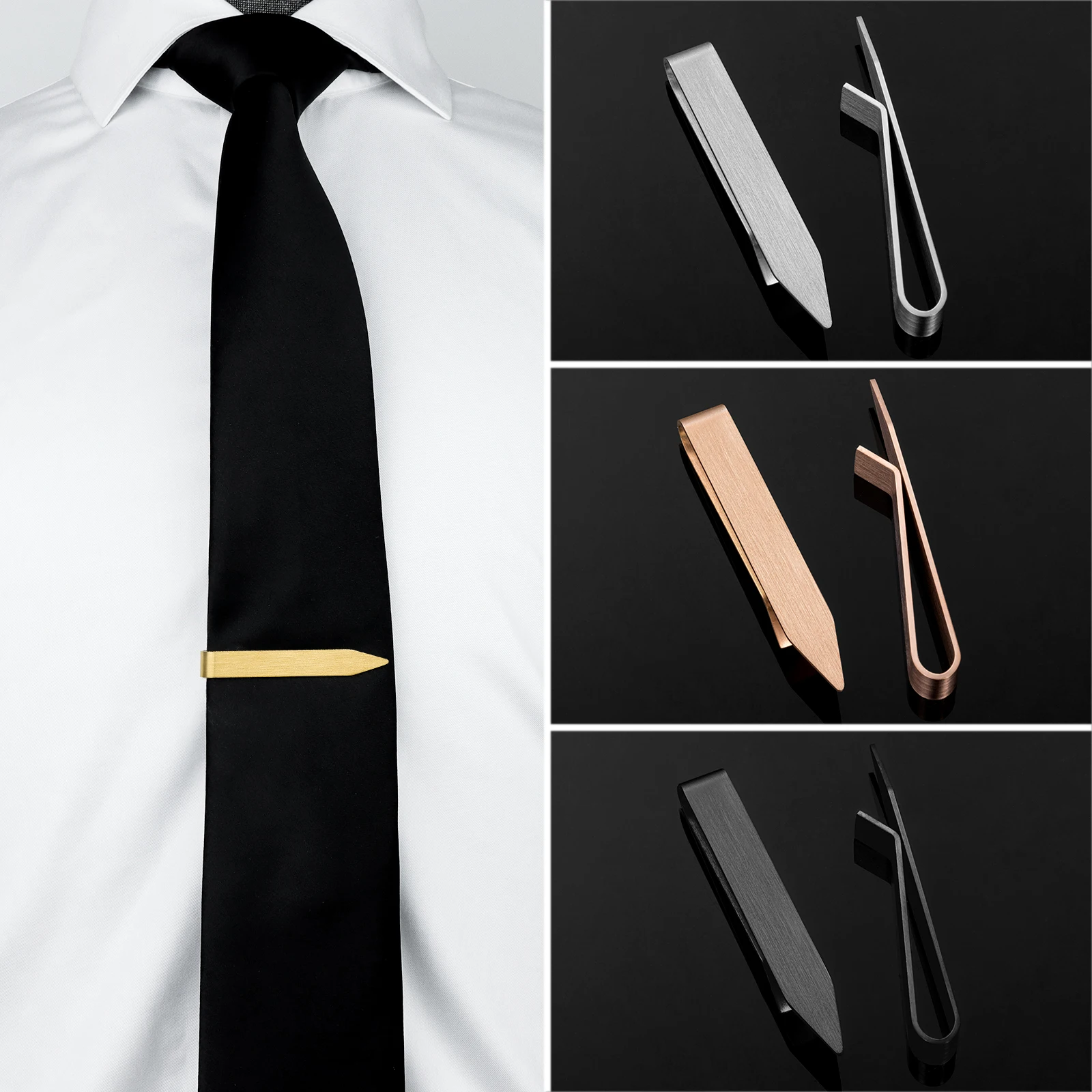 Hawson 2.2 Inch Stainless Steel Tie Clip Men's Gold Tie Bar Set Minimalist Formal Shirt Accessories for Business Wedding