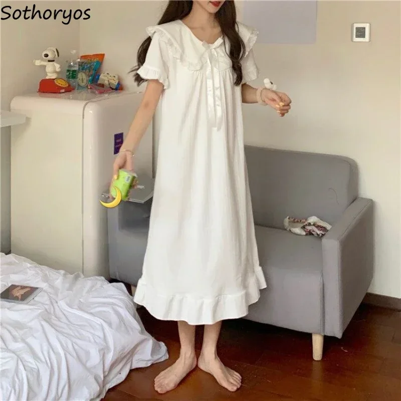 Nightgowns Women Princess Peter Pan Collar Japan Style Kawaii Patchwork Summer Loungewear Gentle Fashion Lace Cozy Leisure Home